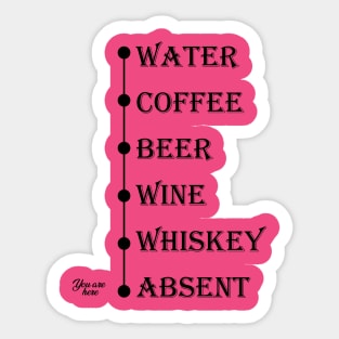 Water Coffee Beer Wine Whiskey Absent You Are Here Sticker